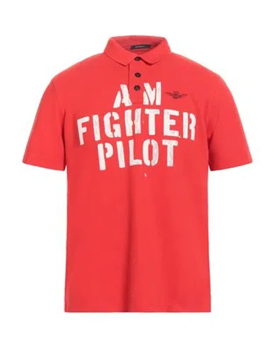 Aeronautica Militare Man Polo Shirt Red Size M Cotton