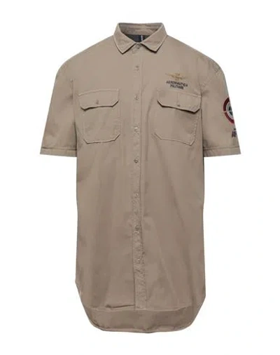 Aeronautica Militare Man Shirt Beige Size Xxl Cotton In Neutral