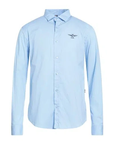 Aeronautica Militare Man Shirt Light Blue Size Xl Cotton, Elastane