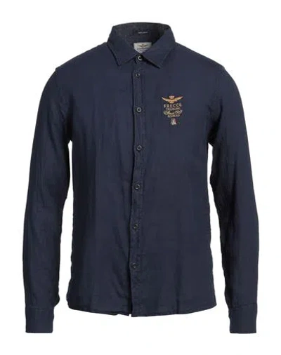 Aeronautica Militare Man Shirt Midnight Blue Size 4xl Linen