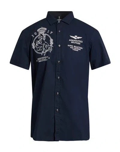 Aeronautica Militare Man Shirt Midnight Blue Size L Cotton