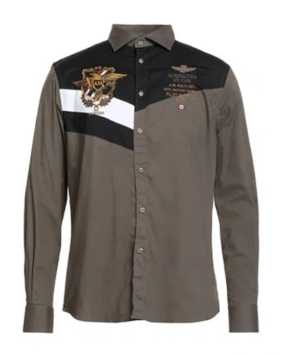 Aeronautica Militare Man Shirt Military Green Size L Cotton, Elastane