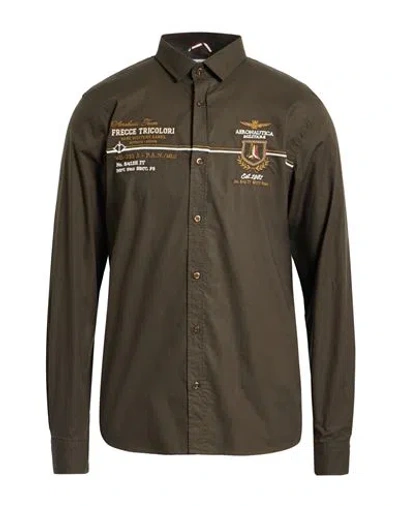 Aeronautica Militare Man Shirt Military Green Size Xl Cotton, Elastane In Brown