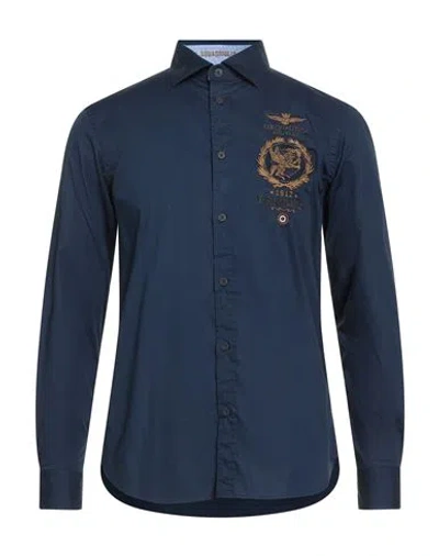 Aeronautica Militare Man Shirt Navy Size L Cotton, Elastane In Blue