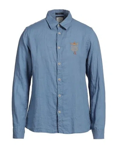 Aeronautica Militare Man Shirt Pastel Blue Size Xl Linen