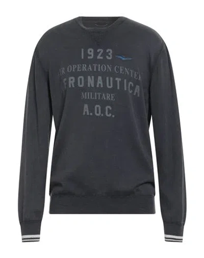 Aeronautica Militare Man Sweater Charcoal Size Xxl Cotton In Black