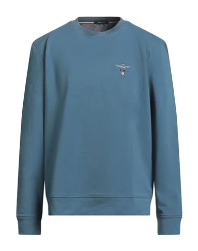 Aeronautica Militare Man Sweatshirt Slate Blue Size Xl Cotton, Elastane