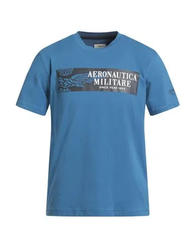 Aeronautica Militare Man T-shirt Azure Size Xl Cotton, Elastane In Blue