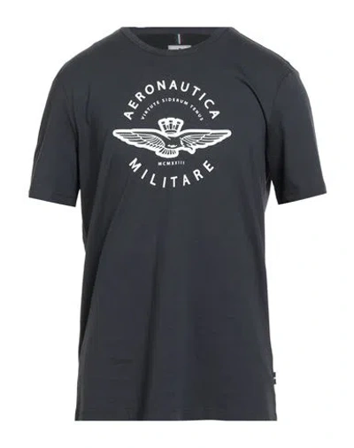 Aeronautica Militare Man T-shirt Charcoal Size Xxl Cotton In Black