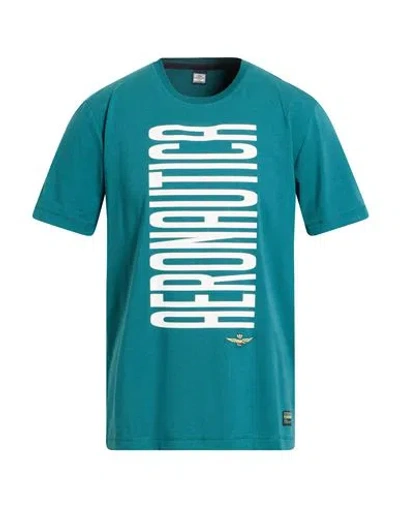 Aeronautica Militare Man T-shirt Deep Teal Size M Cotton, Elastane In Green