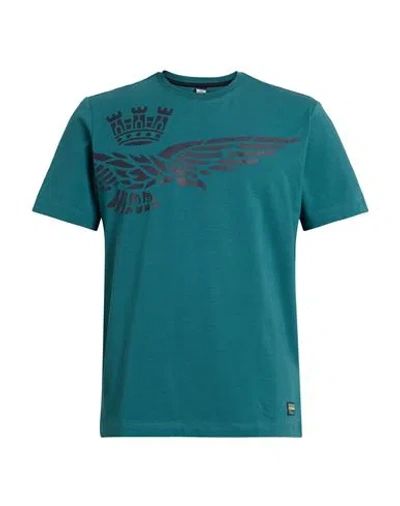 Aeronautica Militare Man T-shirt Emerald Green Size M Cotton, Elastane In Blue