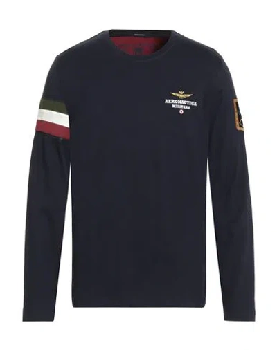 Aeronautica Militare Man T-shirt Midnight Blue Size Xxl Cotton In Black