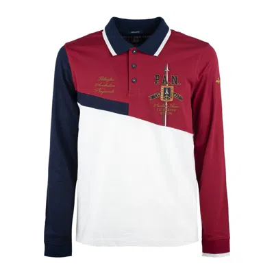 Aeronautica Militare P.a.n. Color-block Polo Shirt. In White, Blue, Red