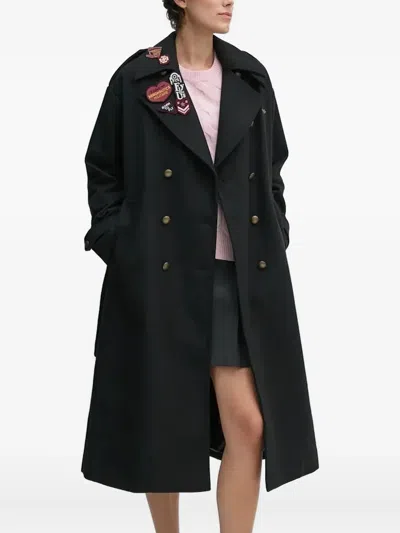 Aeronautica Militare Patch-embellished Belted Coat In Black