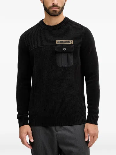 Aeronautica Militare Patch Pocket Sweater In Black