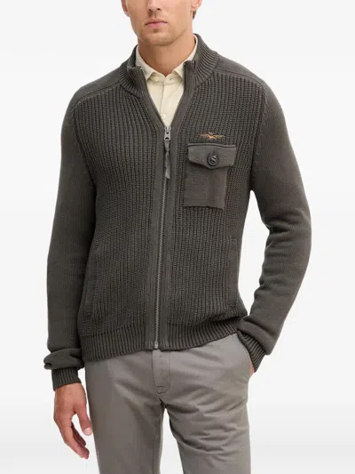 Aeronautica Militare Patch Zipped Cardigan In Gray