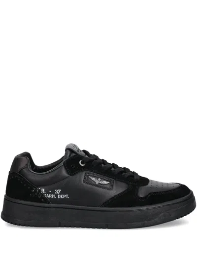 Aeronautica Militare Perforated Panelled Sneakers In Black