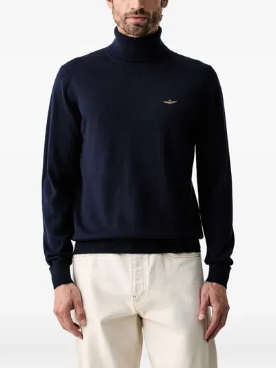 Aeronautica Militare Roll-neck Embroidered Sweater In Blau