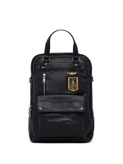 Aeronautica Militare Top-handle Patch-detail Backpack In Black