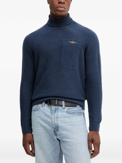 Aeronautica Militare Turtleneck Blue Sweater