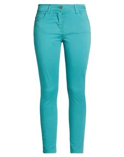 Aeronautica Militare Woman Pants Turquoise Size 6 Cotton, Elastane In Blue