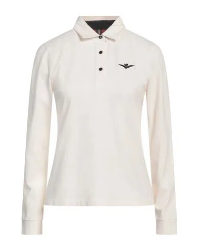 Aeronautica Militare Woman Polo Shirt Cream Size S Cotton, Elastane