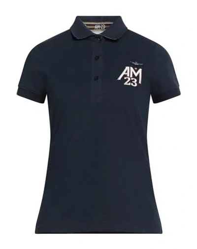 Aeronautica Militare Woman Polo Shirt Midnight Blue Size Xxl Cotton, Elastane