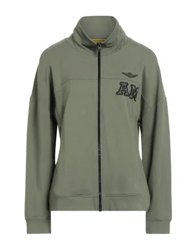 Aeronautica Militare Woman Sweatshirt Military Green Size L Cotton, Eco Polyester
