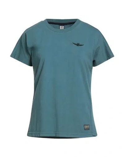 Aeronautica Militare Woman T-shirt Deep Teal Size L Cotton In Green