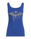 Aeronautica Militare Woman Tank Top Bright Blue Size L Cotton, Elastane
