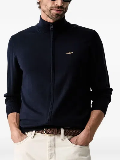 Aeronautica Militare Wool Zip-up Cardigan In Blue