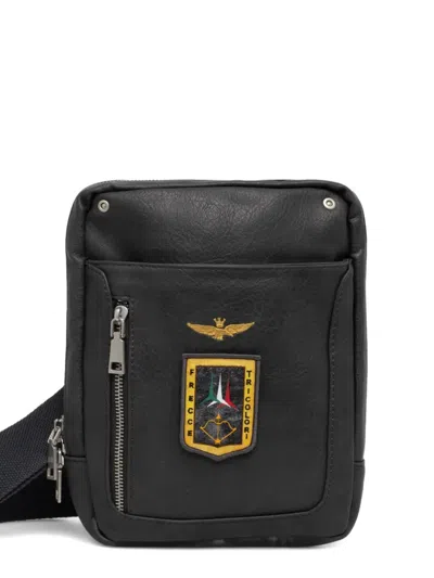Aeronautica Militare Zip Logo-patch Messenger Bag In Black