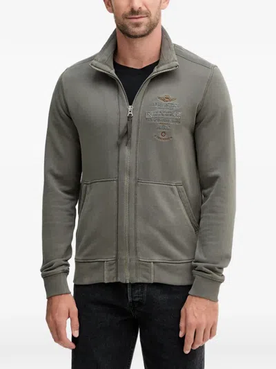 Aeronautica Militare Zip-up Embroidered Hoodie In Gray