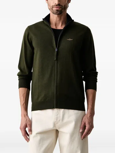 Aeronautica Militare Zip-up High-neck Cardigan In Green