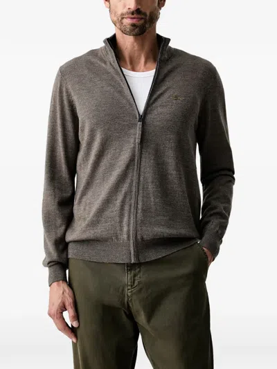 Aeronautica Militare Zip-up Logo-embroidered Zip Cardigan In Brown