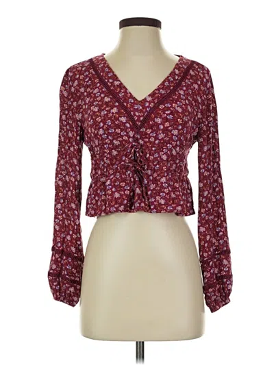 Pre-owned Aéropostale 3/4 Sleeve Blouse In Burgundy