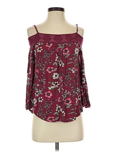 Pre-owned Aéropostale 3/4 Sleeve Blouse In Burgundy