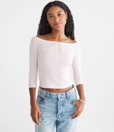 Aéropostale 3/4 Sleeve Ribbon Off-the-shoulder Tee In White