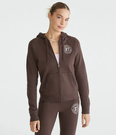 Aéropostale 87 Crest Full-zip Hoodie In Brown