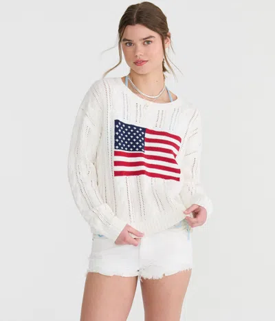 Aéropostale Juniors Womens Long Sleeve Cable Knit Pullover Sweater In White