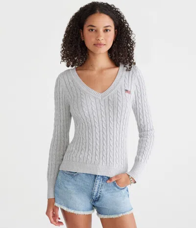 Aéropostale American Flag Cable V-neck Sweater In Gray