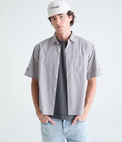Aéropostale Barbed Wire Microplaid Boxy Shirt In Gray