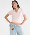 Aéropostale Bow 87 Cropped Graphic Sweater Polo In Pink