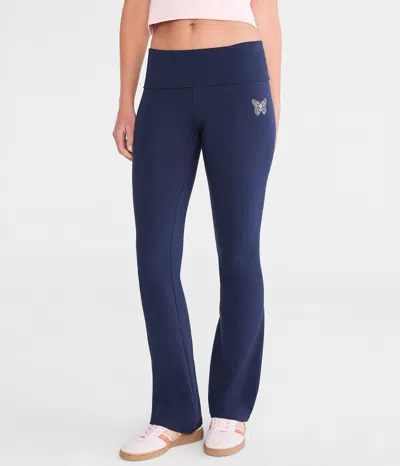 Aéropostale Butterfly Mid-rise Fold-over Flare Leg Pants In Blue