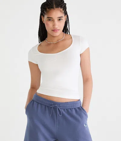 Aéropostale Buttery Soft Cinched Scoop-neck Tee In White