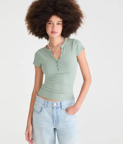 Aéropostale Buttery Soft V-neck Henley In Green