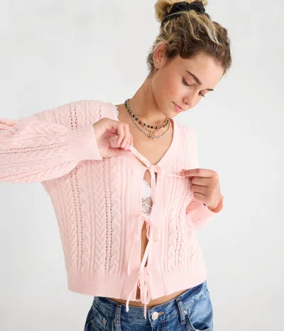 Aéropostale Cable Knit Reversible Tie Cardigan In Purple