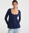 Aéropostale Cable Open-stitch Square-neck Babydoll Sweater In Blue