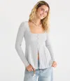 Aéropostale Cable Square-neck Babydoll Sweater In Gray