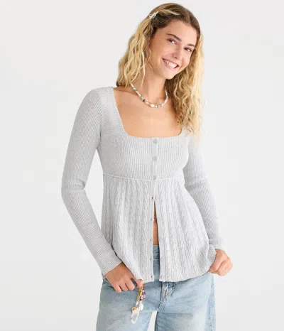 Aéropostale Cable Square-neck Babydoll Sweater In Gray